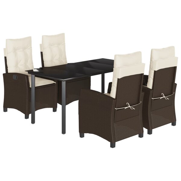 vidaXL Ensemble à manger de jardin 5 Pièces et coussins marron poly rotin