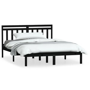vidaXL Cadre de lit Noir Bois de pin massif 140x190 cm