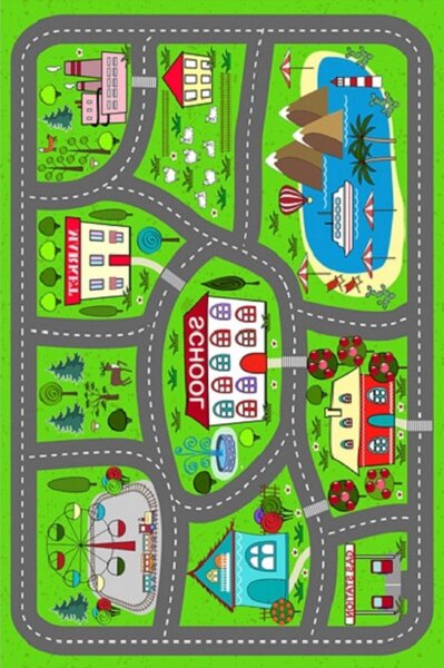 Tapis enfant Circuit de voiture 80 x 150 cm - Vert