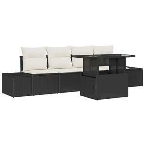 vidaXL Ensemble de Canapés avec coussin 5 Pièces Noir et Crème polyrotin