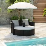 vidaXL Lit de jardin avec parasol Noir Résine tressée