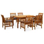 vidaXL Ensemble à manger de jardin 7 Pièces avec coussins Acacia solide