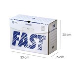 Lot de 25 Boîtes Archives en Carton Dos 15cm Montage Manuel Blanc / Bleu FAST