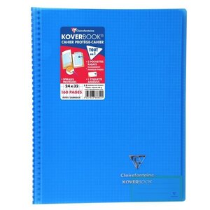 CLAIREFONTAINE Koverbook Cahier reliure intégrale enveloppante 160 pages avec rabats - 240 x 320 mm - 5 x 5 papier PEFC 90 g - Bleu