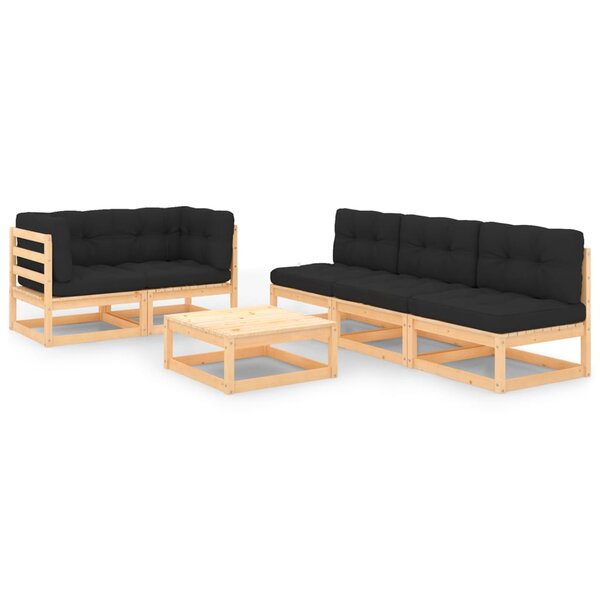 vidaXL Salon de jardin 6 Pièces avec coussins Bois de pin massif