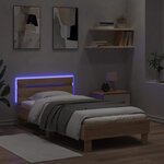 vidaXL Cadre de lit tête de lit et lumières LED chêne sonoma 90x190 cm