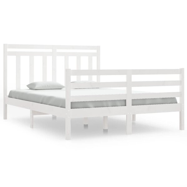 vidaXL Cadre de lit Blanc Bois massif 135x190 cm Double