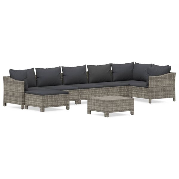 vidaXL Salon de jardin 8 Pièces avec coussins Gris Résine tressée