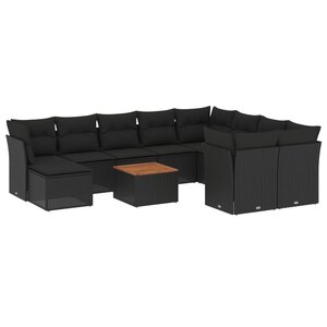 vidaXL Salon de jardin 11 Pièces avec coussins noir résine tressée