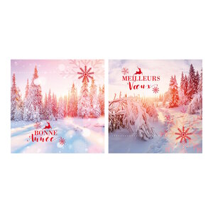 Carte De Voeux - 5 Cartes Bonne Année Paysages Enneigés Soleil Couchant