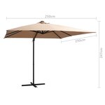 vidaXL Parasol déporté avec LED et mât en acier 250x250 cm Taupe