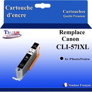 T3AZUR - Cartouche compatible avec Canon CLI571XL CLI-571 XL pour Canon Pixma MG5750 TS5050 MG5753 MG6850 MG6852 TS5055 TS6050 - Photo Noire