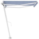 vidaXL Auvent manuel rétractable avec LED 350x250 cm Bleu et blanc
