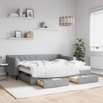 vidaXL Lit de jour avec gigogne et tiroirs gris clair 90x190 cm tissu