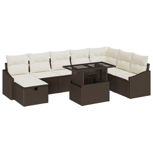 vidaXL Ensemble de Canapé de Jardin 9 Pièces avec Coussins Marron en Rattan Synthétique