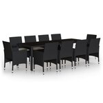 vidaXL Ensemble à dîner de jardin 11 Pièces Résine tressée Noir