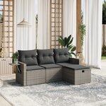 vidaXL Salon de jardin 4 Pièces avec coussins gris résine tressée