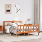 vidaXL Cadre de lit et tête de lit sans matelas cire marron 135x190 cm