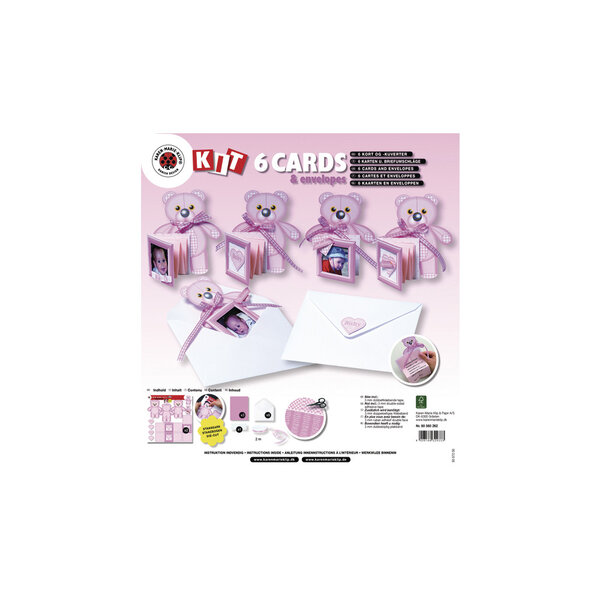 6 cartes faire part Rose Nounours et enveloppes