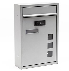 Boîte lettres murale gris argent sans clé – Serrure 3 chiffres 21 5x9x32 cm acier poudré sécurisée