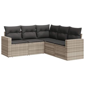 vidaXL Salon de jardin 5 Pièces avec coussins gris clair résine tressée