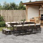 vidaXL Ensemble à manger de jardin avec coussins 13 Pièces marron rotin