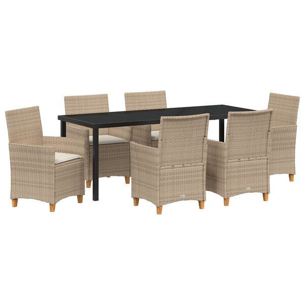 vidaXL Ensemble de salle à manger de jardin 7 pièces avec coussins Beige Rattan Poly
