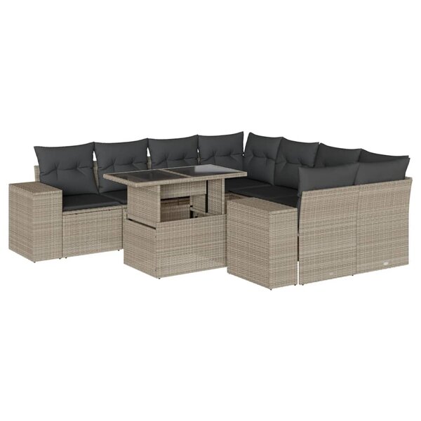 vidaXL Salon de jardin 9 Pièces avec coussins gris clair résine tressée