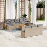 vidaXL Salon de jardin 11 Pièces avec coussins beige résine tressée