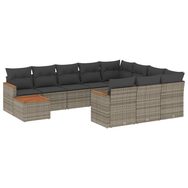 vidaXL Salon de jardin 11 Pièces avec coussins gris résine tressée