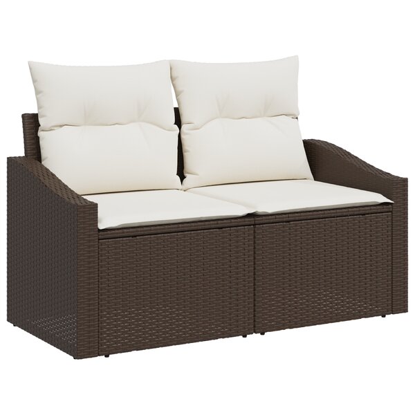 vidaXL Canapé de jardin 7 pièces avec coussins en poly rattan marron