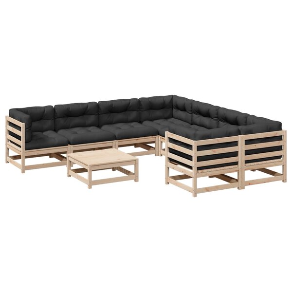 vidaXL Salon de jardin 9 Pièces avec coussins bois de pin massif
