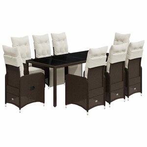 vidaXL Ensemble de bistro de jardin 9 Pièces coussins marron poly rotin