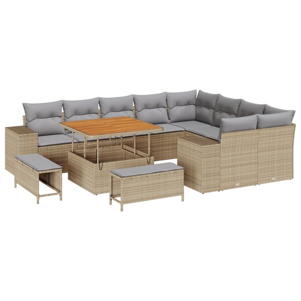 Canapé de Jardin vidaXL 12 Pièces avec Coussins Beige Rattan Acacia