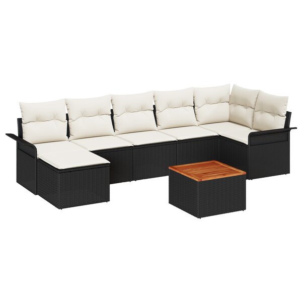 vidaXL Ensemble de canapés jardin 8 pièces avec coussins Noir Poly Rattan Acacia