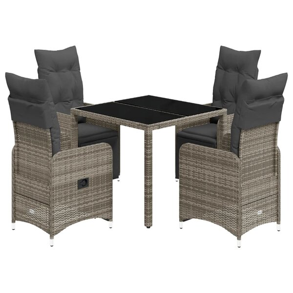 vidaXL Ensemble de bistro de jardin 5 Pièces coussins gris poly rotin