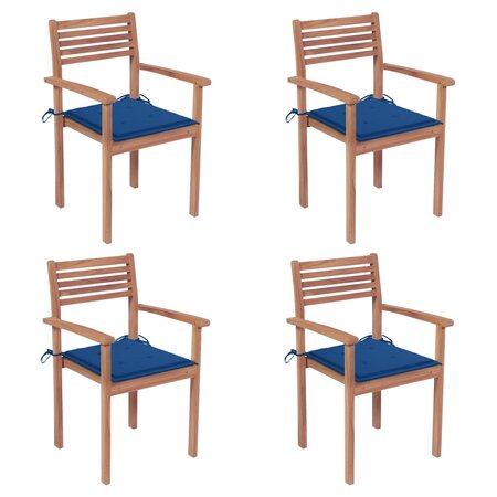 vidaXL Chaises de jardin 4 Pièces avec coussins bleu royal Bois de teck