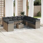 vidaXL Salon de jardin avec coussins 12 Pièces gris résine tressée