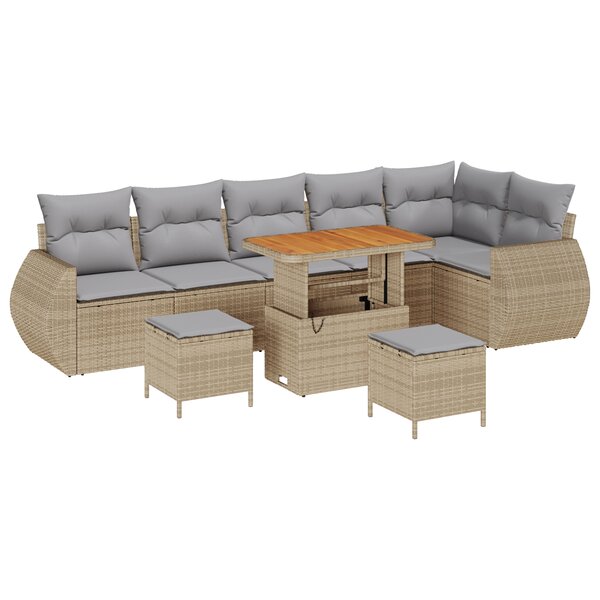 vidaXL Ensemble de Canapés de Jardin 9 Pièces avec Coussins Beige Poly Rattan Acacia