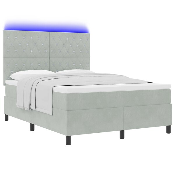 Lit à ressorts vidaXL avec matelas et lumière LED gris clair 140x190 cm en velours