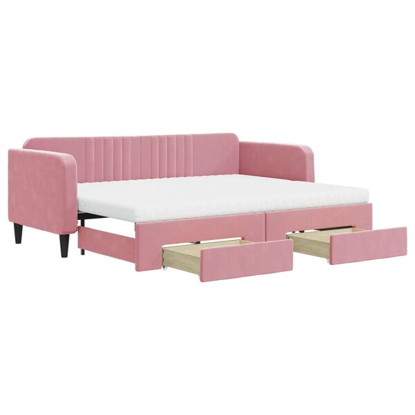 vidaXL Lit de jour avec gigogne et tiroirs rose 80x200 cm velours