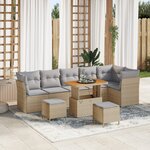 Ensemble de sofa de jardin vidaXL 9 pièces avec coussins Beige Poly Rattan Acacia