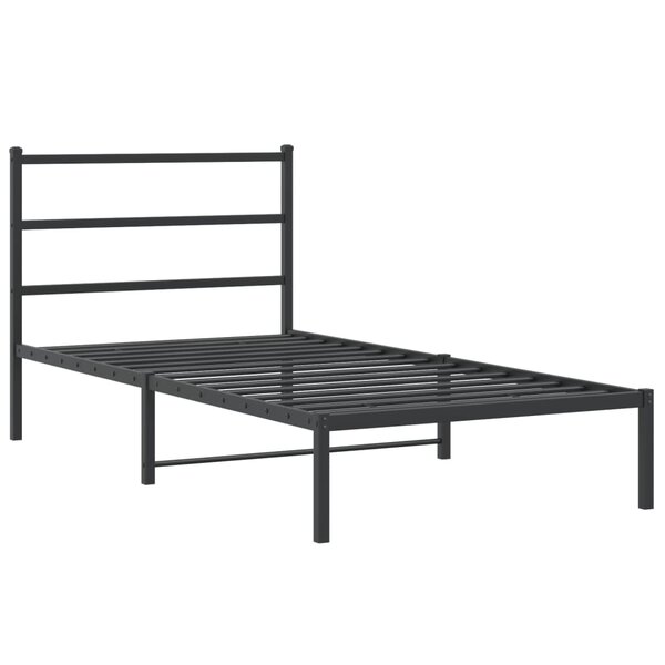 vidaXL Cadre de lit métal avec tête de lit noir 100x190 cm