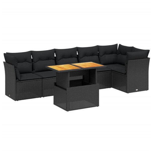 vidaXL Salon de jardin 7 Pièces avec coussins noir résine tressée