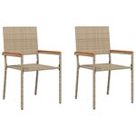 Chaises de jardin empilables vidaXL avec coussins - 2 Pièces - Beige en Poly Rattan