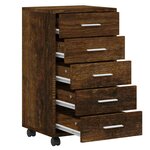 vidaXL Armoire à tiroirs avec roulettes Chêne fumé Bois d'ingénierie