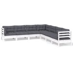 vidaXL Salon de jardin 7 Pièces avec coussins blanc bois de pin massif