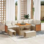 Canapé de jardin de 9 pièces avec coussins beige en poly rotin