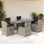 vidaXL Ensemble à manger de jardin et coussins 7 Pièces gris clair rotin
