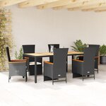 vidaXL Ensemble à manger de jardin coussins 7Pièces Noir Résine tressée